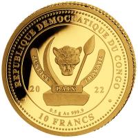 Kongo - 10 Francs Worlds Wildlife Der Br 2022 - 0,5g Gold