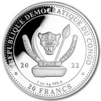 Kongo - 20 Francs Worlds Wildlife Der Br 2022 - 1 Oz Silber