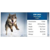 USA - 1 USD Silver Eagle American Wildlife (5.) Wolf - 1 Oz Silber Color