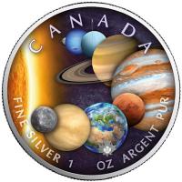 Kanada 5 CAD Maple Leaf Sonnensystem (10.) Unser Sonnensystem 1 Oz Silber Color