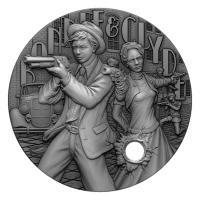 Niue - 5 NZD Gangsters (2.) Bonnie and Clyde - 2 Oz Silber HighRelief Gilded
