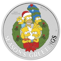Tuvalu - 1 TVD Simpsons: Weihnachtsgre / Seasons Greetings BLISTER 2022 - 1 Oz Silber COLOR BLISTER