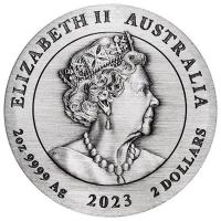 Australien 2 AUD Lunar III Hase 2023 2 Oz Silber AntikFinish Rckseite