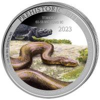 Kongo 20 Francs Prhistorisches Leben (10.) Titanoboa 1 Oz Silber Color
