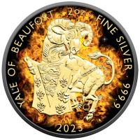 Grobritannien 5 GBP Tudor Beasts (2.) Burning Yale of Beaufort 2023 2 Oz Silber Ruthenium