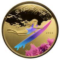 St. Kitts 10 Dollar EC8_5 Underwater Surfer PP 2022 1 Oz Gold Color