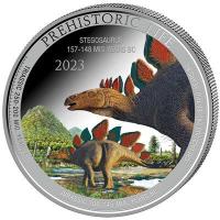 Kongo 20 Francs Prhistorisches Leben (12.) Stegosaurus 1 Oz Silber Color