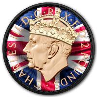 Grobritannien 2 GBP Britannia / Charles III mit Krone FLAGGE 2023 1 Oz Silber Color UV Gilded