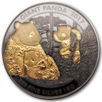 Kamerun - 1000 Francs Giant Panda 2017 - 1 KG Silber Ruthenium Gilded Edition