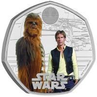 Grobritannien 50 Pence Star Wars(TM) Han Solo and Chewbacca 2024 8g Silber PP Color