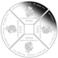 Tuvalu 4 TVD Lunar Drache Quadrant Set 2024 4 * 1 Oz Silber Rckseite
