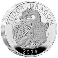 Grobritannien 5 GBP Tudor Beasts (6.) The Tudor Dragon / Drache 2024 2 Oz Silber PP