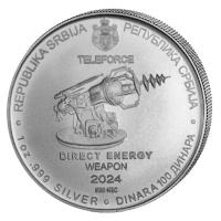 Serbien 100 Dinara Nikola Tesla Teleforce (Direct Energy Weapon) 2024 1 Oz Silber