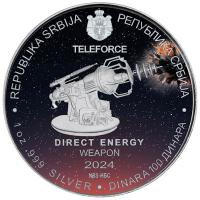 Serbien 100 Dinara Nikola Tesla Teleforce (Direct Energy Weapon) 2024 1 Oz Silber Color