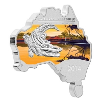 Australien - 1 AUD Map Shaped Serie Krokodil 2014 - 1 Oz Silber PP Color