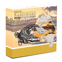 Australien - 1 AUD Map Shaped Serie Krokodil 2014 - 1 Oz Silber PP Color