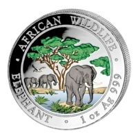 Somalia - African Wildlife Elefant 2012 - 1 Oz Silber Color