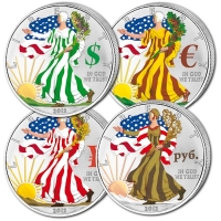 USA - 1 USD Silver Eagle 2012 - 4*1 Oz Silber Satz Color