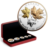 Kanada - 15 CAD Maple Leaf 5-Coin-Set 2016 - 1,9 Oz Silber Proof