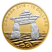 Kanada - 10 CAD Inukshuk 2016 - 1/2 Oz Silber Gilded