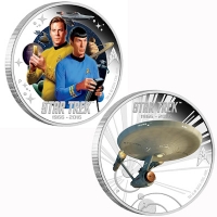 Tuvalu - 2 TVD Star Trek Kirk, Spock & Enterprise Set - 2 * 1 Oz Silber