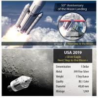 USA - 1 USD Silver Eagle Next Step to the Moon 2019 - 1 Oz Silber Color