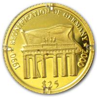 Liberia - 25 Dollar Wiedervereinigung Deutschland 2000 - Gold PP