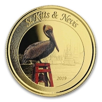 St. Kitts und Nevis - 10 Dollar EC8II Brauner Pelikan PP 2019 - 1 Oz Gold Color