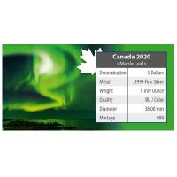 Kanada - 5 CAD Maple Leaf Polarlichter 2: Yellowknife Yukon - 1 Oz Silber Color