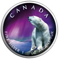 Kanada - 5 CAD Maple Leaf Polarlichter 3: Churchill Town - 1 Oz Silber Color