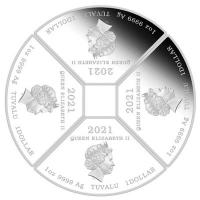 Tuvalu - 4 TVD Lunar Ochse Quadrant Set 2021 - 4 * 1 Oz Silber