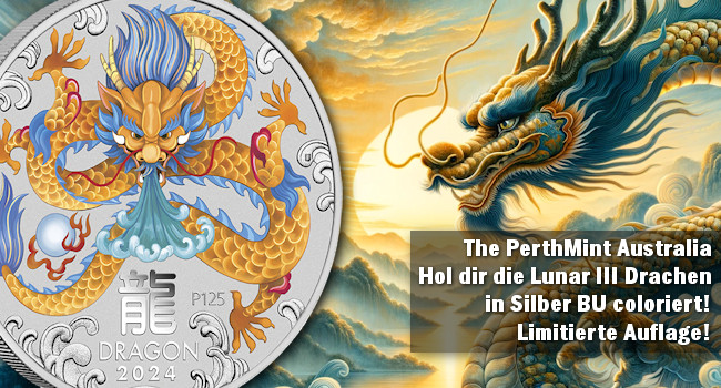 PerthMint Lunar III Drache Silber Color