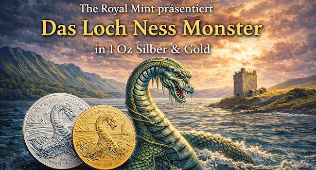 Loch Ness Monster in Gold und Silber