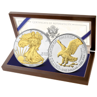 USA - 2*1 USD Silver Eagle Gilded Set 2021 - 2*1 Oz Silber Gilded