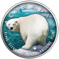 Kanada - 5 CAD Maple Wildtiere Unterwegs Eisbär 2021 - 1 Oz Silber Color