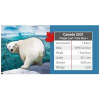 Kanada - 5 CAD Maple Wildtiere Unterwegs Eisbr 2021 - 1 Oz Silber Color