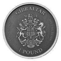 Gibraltar - 1 GBP Perseus Kopf der Medusa ANTIK 2021 - 1 Oz Silber AntikFinish