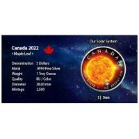 Kanada - 5 CAD Maple Leaf Sonnensystem (1.) Sonne - 1 Oz Silber Color