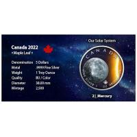 Kanada - 5 CAD Maple Leaf Sonnensystem (2.) Merkur - 1 Oz Silber Color