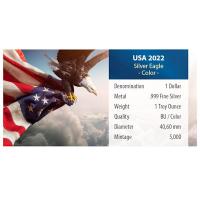 USA - 1 USD Silver Eagle TYPE 2 Color 2022 - 1 Oz Silber Color