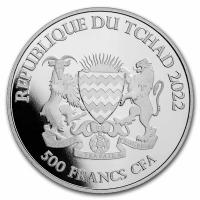 Tschad 500 Francs Celtic Animals Wolfhound Dog / Wolfshund 2022 1 Oz Silber Rückseite