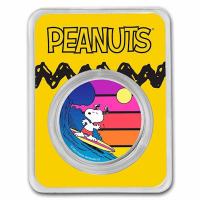 USA - 70 J. Peanuts Sunset Surfing Snoopy COLOR 2021 - 1 Oz Silber Color