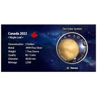 Kanada - 5 CAD Maple Leaf Sonnensystem (3.) Venus - 1 Oz Silber Color