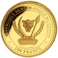 Kongo - 100 Francs Prhistorisches Leben (7.) Gigantopithecus - 0,5g Gold PP