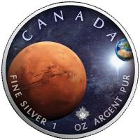 Kanada - 5 CAD Maple Leaf Sonnensystem (5.) Mars - 1 Oz Silber Color