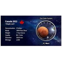 Kanada - 5 CAD Maple Leaf Sonnensystem (5.) Mars - 1 Oz Silber Color