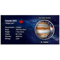 Kanada - 5 CAD Maple Leaf Sonnensystem (6.) Jupiter - 1 Oz Silber Color