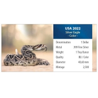 USA - 1 USD Silver Eagle American Wildlife (6.) Klapperschlangen - 1 Oz Silber Color