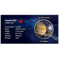 Kanada - 5 CAD Maple Leaf Sonnensystem (7.) Saturn - 1 Oz Silber Color