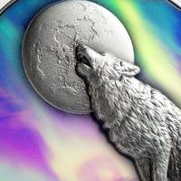 Tschad - 10000 Francs Howling Wolf in Northern Lights 2022 - 2 Oz Silber